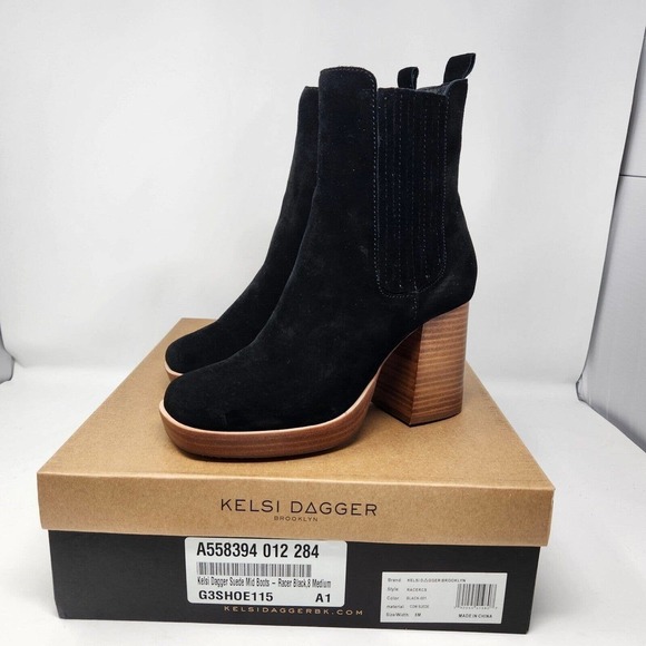 New Kelsi Dagger Womens Racer Boots Platform Chelsea Black Suede Size 8 - Picture 3 of 4